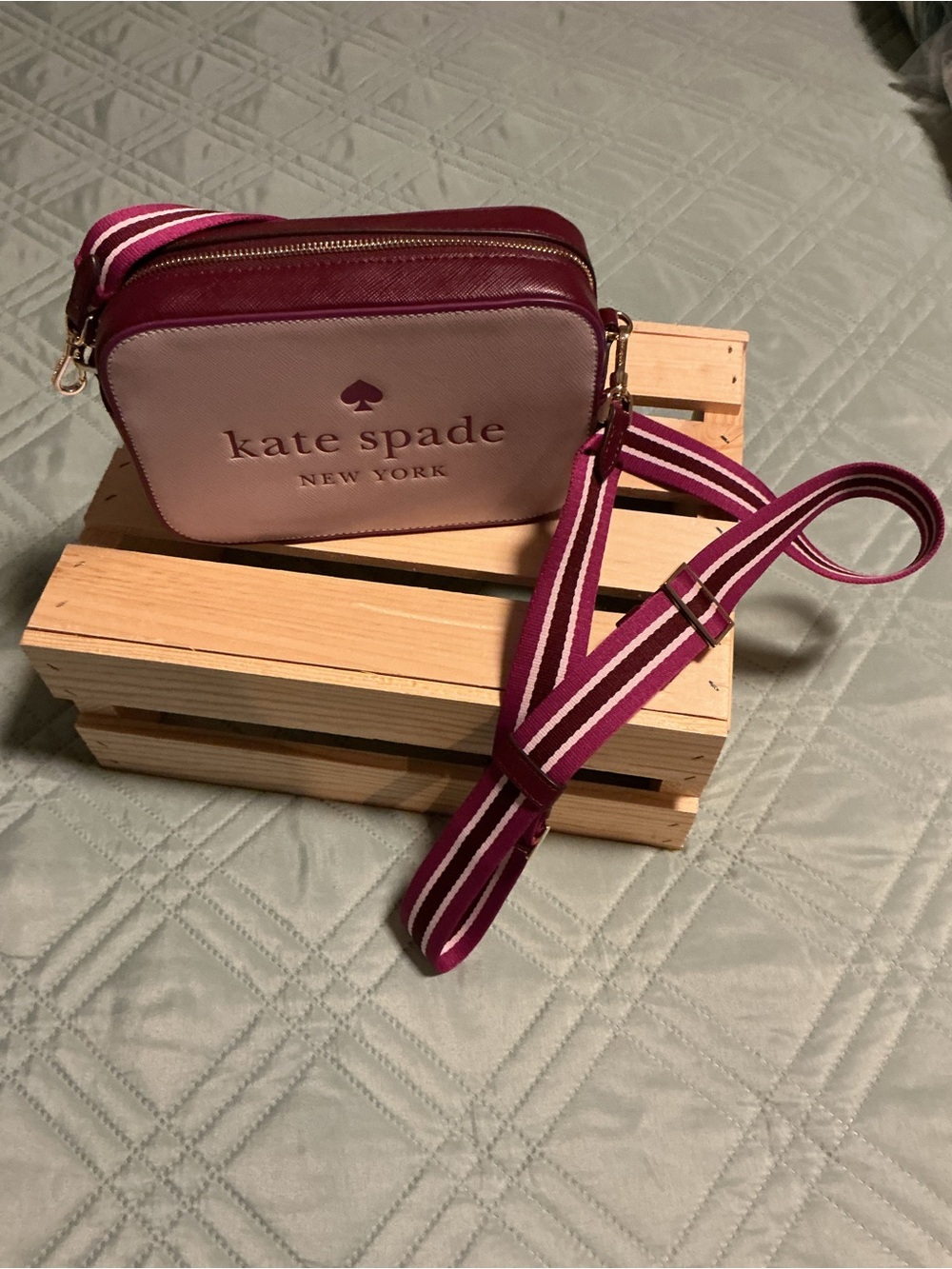 kate spade Pink and Magenta Crossbody with Striped Strap